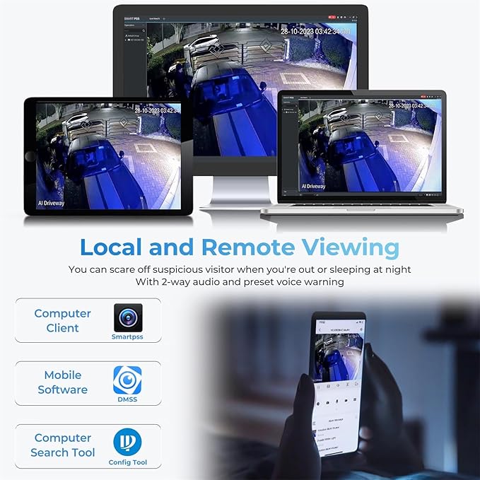 Dual-Lens 4K (8MP) TiOC Outdoor POE Camera - 2 x 4MP Duo 180° Panoramic Wide Angle AI Turret IP Camera, Dual Color Night, DMSS, Active Detterence, 2-Way Audio, Human/Vehicle Detection, EPTZ