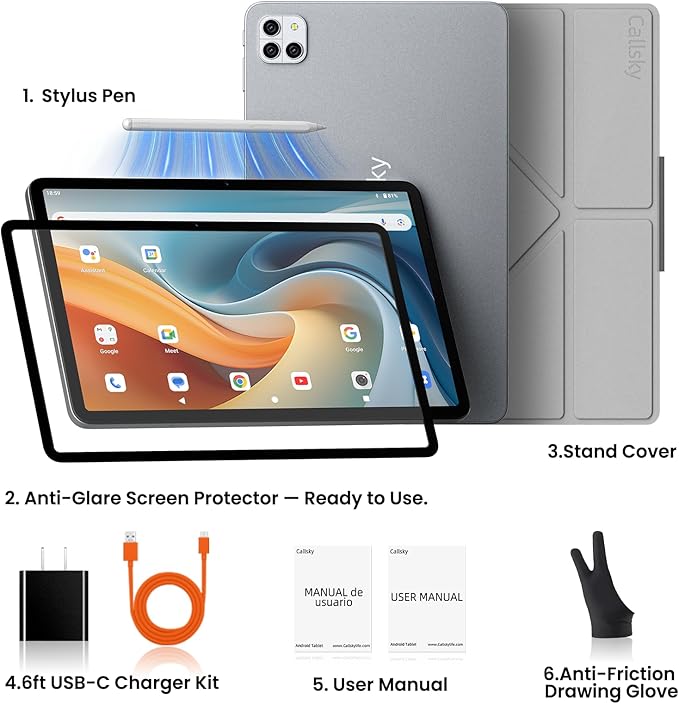 Android Tablet, Stylus & Flip Case Included, Octa-Core Processor, 12″ 2000×1200 FHD IPS Eye-Protection Display, Drawing & Note-Taking, 16GB RAM 256GB Storage, 8000mAh Battery – Gift for Students