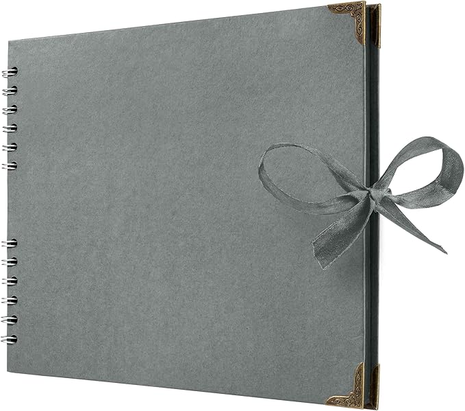 Bstorify Square Scrapbook Photo Albums 50 Pages (11 x 8.5 Inch) Grey Thick Paper, Hardcover, Ribbon Closure - Ideal for Your Scrapbooking Albums, Art & Craft Projects (Grey, 11 x 8.5 Inch)