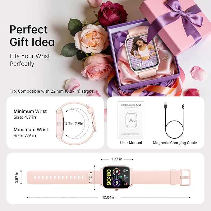 Smart Watches for Women with Alexa & Bluetooth Call,1.85" HD Screen Fitness Tracker,30-Day Battery, Heart Rate/Sleep/SpO2 Monitor,100+ Sports Modes,2ATM Waterproof Smartwatch for Android iPhone(Pink)
