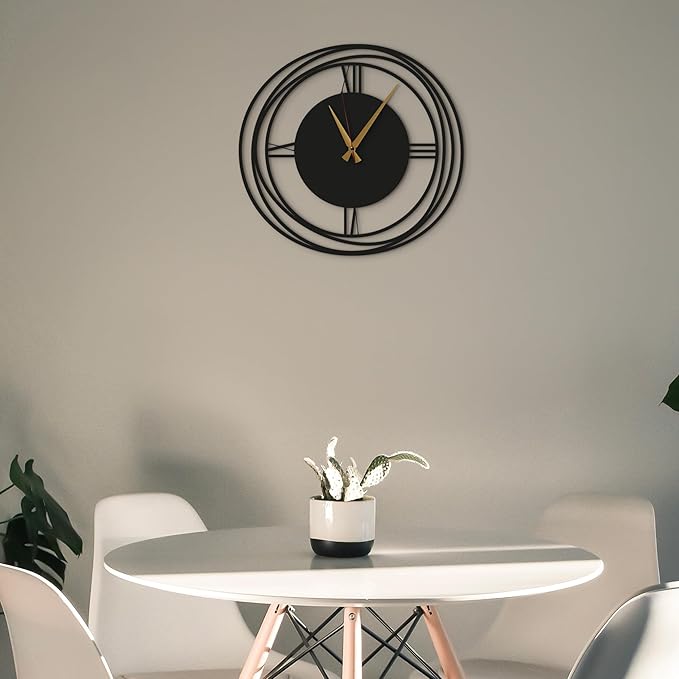 Circular Harmony Wall Clock – 28 Inch XL, Ultra-Quiet Quartz, Black Metal Statement Minimalist Clock for Loft, Hallway, Living Room