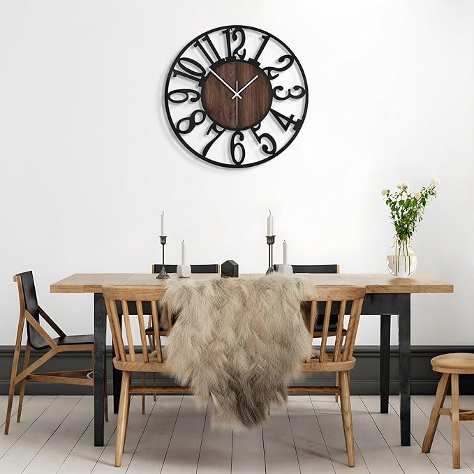 Large Wall Clock for Living Room Decor, 14 Inch Non Ticking Silent, Battery Operated Modern Vintage Oversized Wall Clock for Bedroom Kitchen
