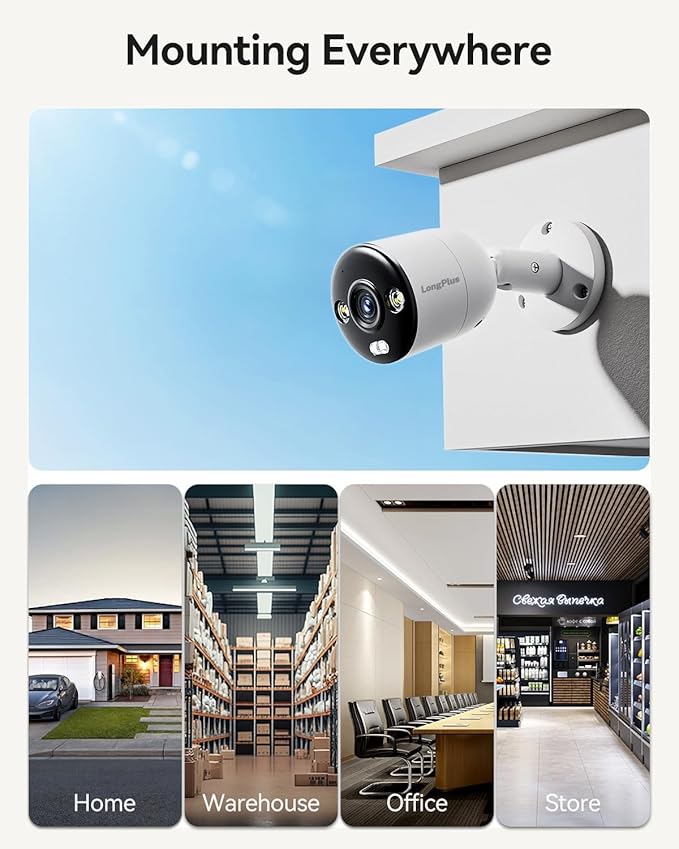 LongPlus 12MP UHD Poe Wired Security Camera Outdoor for Security Cameras System, Cameras for Outdoor Home Security Spot Lights Color Night Vision, Strobe Light Alarm & Sound CP12B1