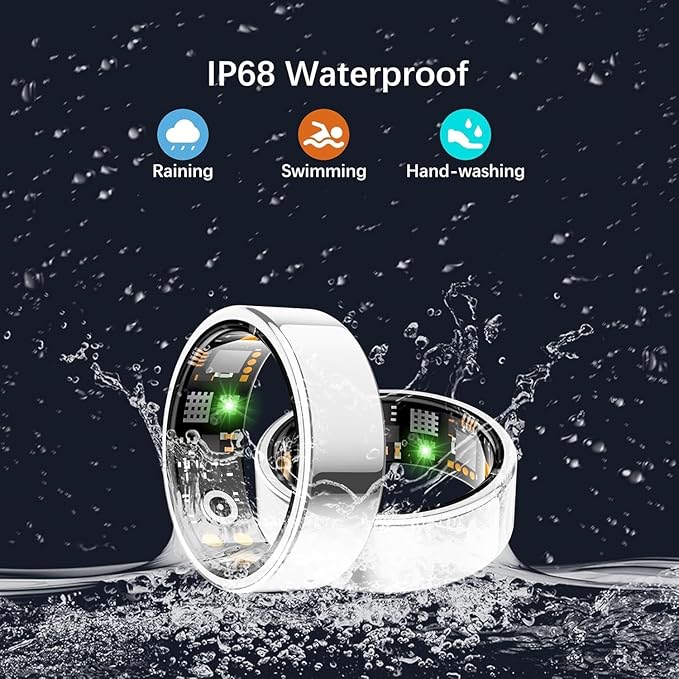 Health Tracker Ring, Smart Health Ring for Women Men with Heart Rate, Blood Oxygen, Sleep Monitor, Steps,Calories, No Subscription Fee, IP68 Waterproof Smart Ring for iPhone & Android (Silver, 12#)