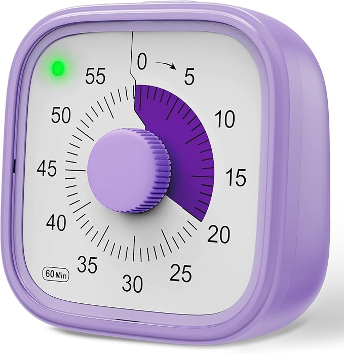 ADHD Timer, Pomodoro Timers for Kids Adults, 60-Minute Countdown Desk Timer for Productivity, Silent ADHD Tools for Kids Toddlers, Kitchen for Cooking (Purple)