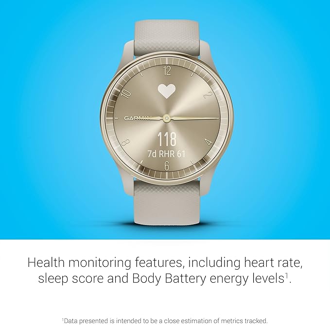 Garmin Vivomove Trend - Cream Gold Stainless Steel Bezel with French Gray Case & Silicone Band (Renewed), Adjustable