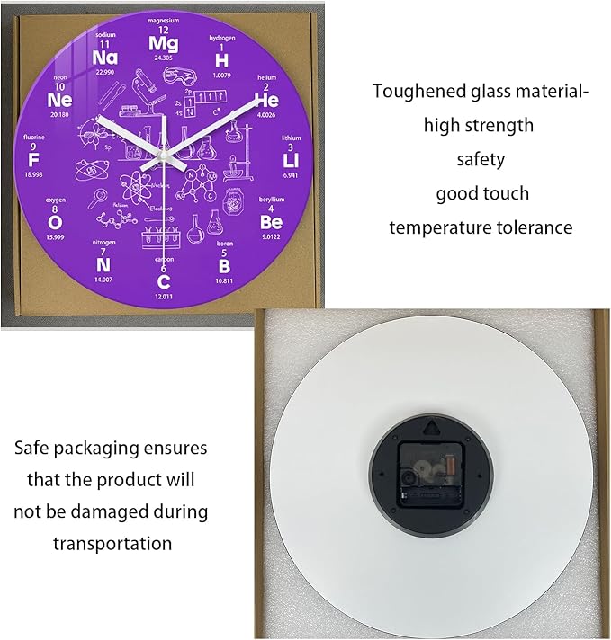XNM Purple Glass Wall Clock Battery Operated 12 Inch Silent Non Ticking Wall Clock Round Analog Wall Clocks for Study Room
