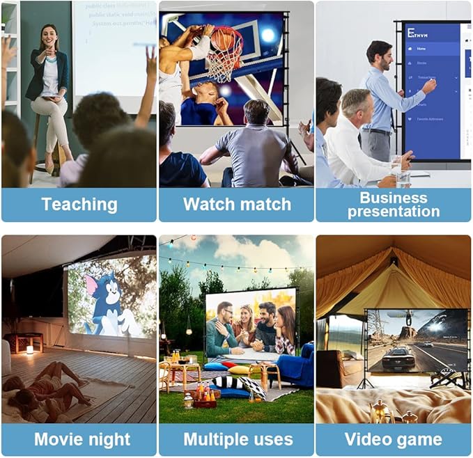 180 inch Projector Screen with Stand,HUANYINGBJB Outside Projection Screen, Portable 16:9 4K HD Rear Front Movie Screen with Carry Bag for Theater Backyard Movie Night,Cinema School, Churches,Parties