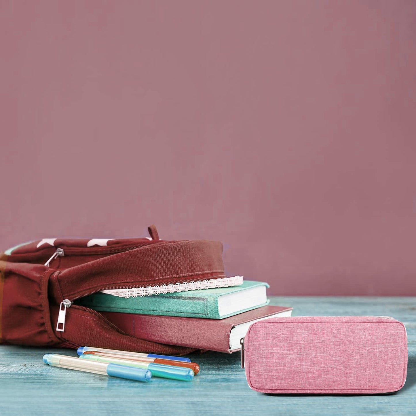 Della Gao Small Pencil Case Large Capacity Pencil Pouch Marker Pen Bag Coin Pouch Office Stationery Organizer (Pink)