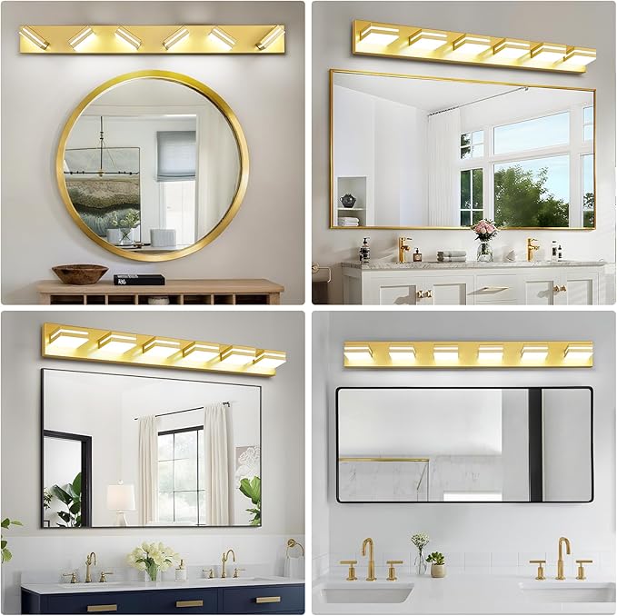 Modern LED Bathroom Lights Fixtures(6-Light),Metal Gold Acrylic Wall Lighting,Vanity Lights for Bathroom Over Mirror(6000k 41in)
