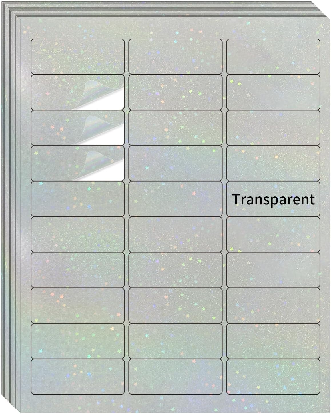 STARLIBOO Transparent Stickers Labels -1" x 2-5/8" Clear Address Labels Mailing Stickers for Laser/Inkjet Printer 8.5"Ã11"- 20 Sheet (Clear Holographic Star)