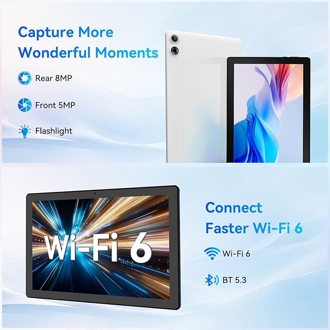 Tablet, Android Tablet 10.95",16GB RAM 128GB ROM 1TB Expansion, Octa-Core, Android 14, 1280x800 FHD, Dual Camera, WiFi6, BT5.3, 6800mAh Battery