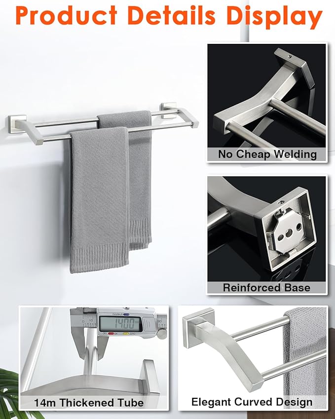 Alise Bath Double Towel Bars Towel Racks for Bathroom,Wall Mount Towel Holder Heavy Duty SUS304 Stainless Steel Towel Hanger Towel Rail,Brushed Nickel,24 Inch