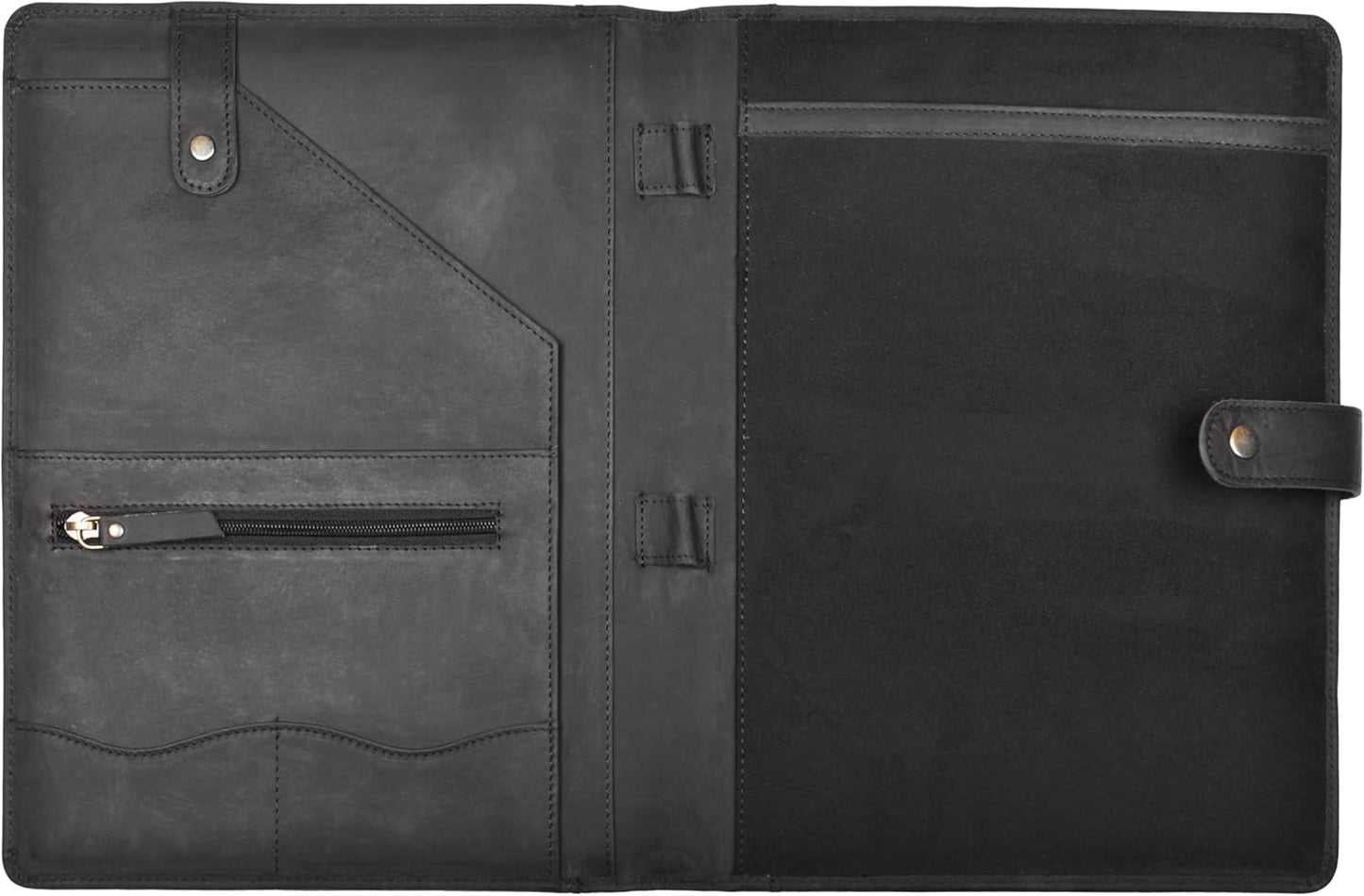 Genuine Leather Portfolio â Sleek Black Professional Organizer & Resume Folder, Antique Leather Business Document Padfolio with Writing Pad, Ideal Gift for Men & Women