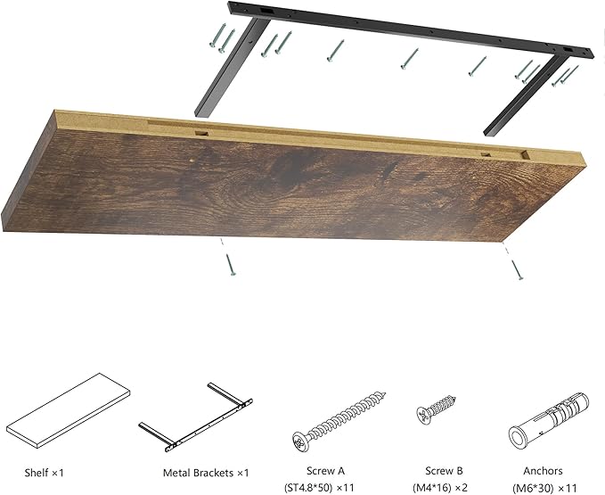 Wall Shelf Set of 2, Rustic Brown Floating Shelves 30 in W x 10 in D x 1 in H, Wooden Floating Wall Shelf with Invisible Brackets for Living Room/Bedroom/Bathroom/Kitchen Storage and Decor