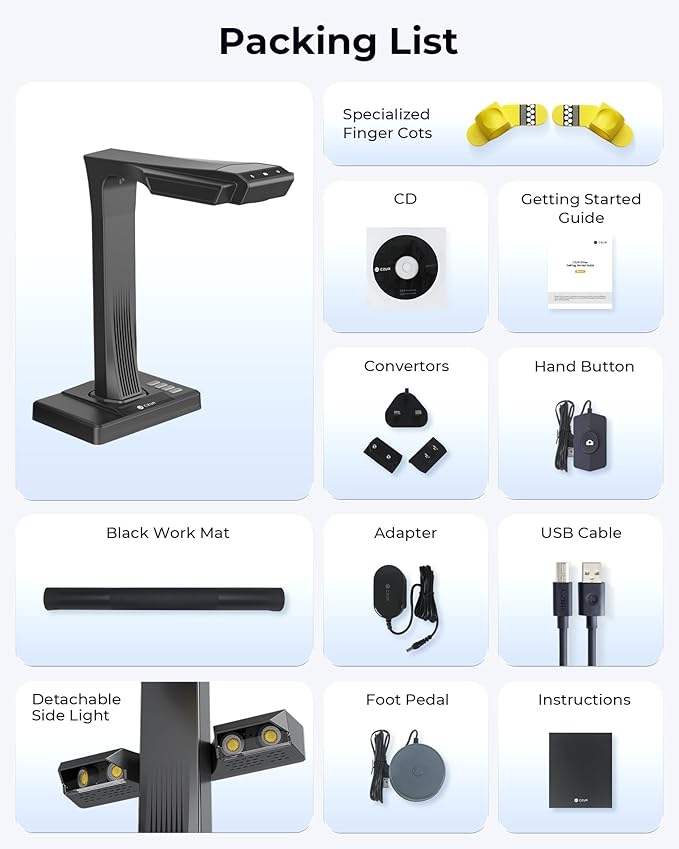 CZUR ET MAX Overhead Book Scanner, 38MP High-Resolution Document Scanner with Curve-Flattening, Auto Page Detection, OCR, HDMI Output, Compatible with Windows/Mac/Linux