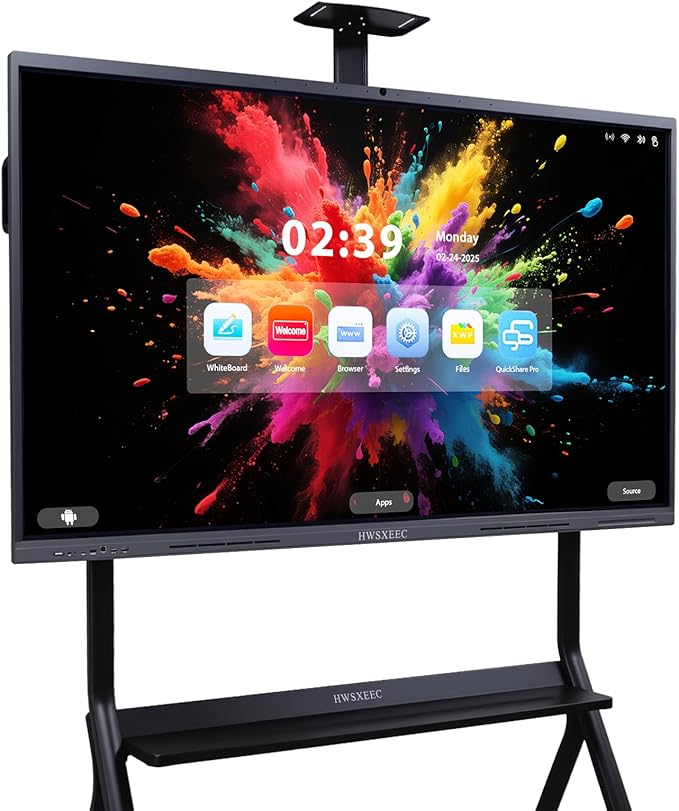 Smart Board 65 Inch Interactive Whiteboard, 4K UHD Touch Screen Digital Board with 20MP Camera, Built-in Android OS for Conference, Office, Teaching - Mount Included
