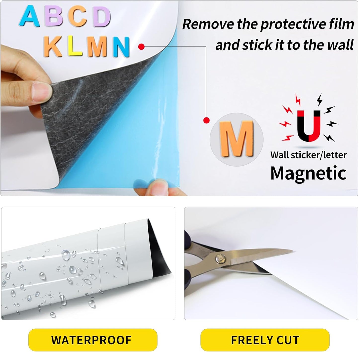 Magnetic Whiteboard Contact Paper 24" x 79" Peel and Stick Dry Erase White Board for Wall Self-Adhesive Decal Wallpaper Sticker for Office, Home, with Marker, Eraser and Magnet