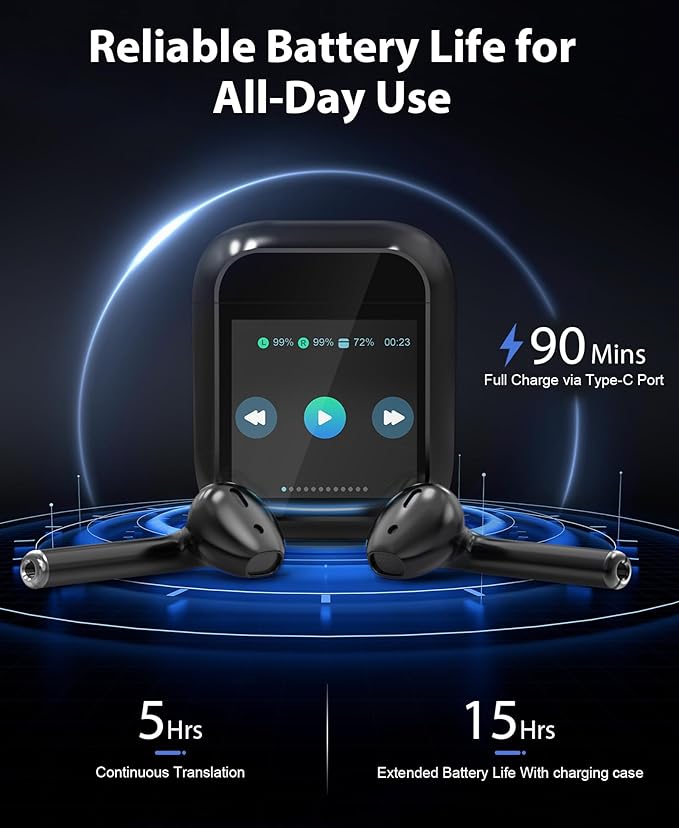 AI Translation Earbuds Real Time 144 Languages & Accents Translator Earbuds with 8-Language Offline Translating Earbuds, Audifonos Traductores Inglés Español for Learning Travel Business (Black)