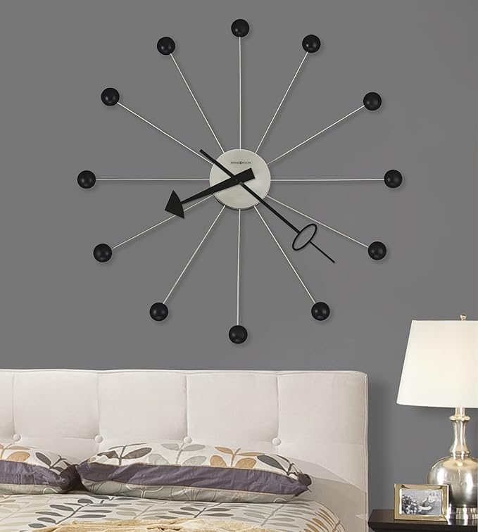 Howard Miller Ball Clock II Wall Clock, Retro Wall Clock, Mid Century Clock, Sunburst Wall Clocks, Battery Operated, Decorative Vintage Wall Clocks for Home or Office