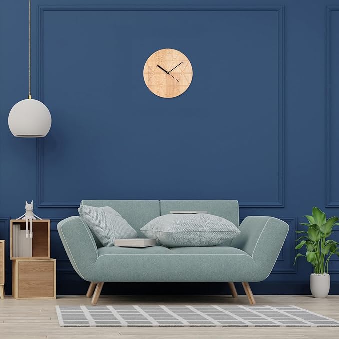 Wooden Wall Clock, Modern Round Design, Natural Wood Finish with sleek black hands, 24 cm size pack of 1 (Battery not included)