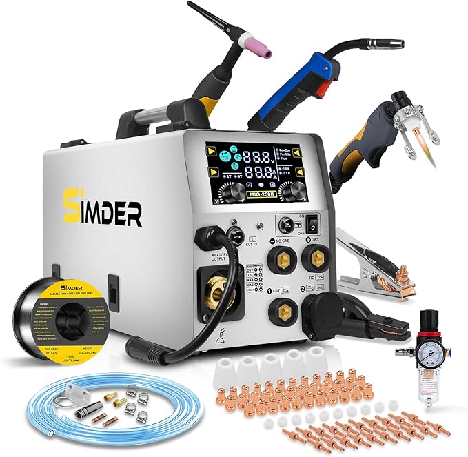 SSIMDER MIG Welder Plasma Cutter Combo with 71Pcs Cut Consumables 110V 220V 160A Gas MIG/Flux Core/Spool/TIG/Stick/CUT 6 in 1 Multiprocess Welder Welding Machine for Home DIY Outdoor Industrial Use