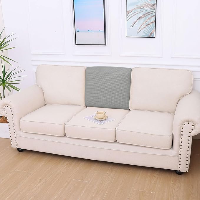 hyha Waterproof Couch Cushion Covers for Pets, Non Slip Sofa Cover for Dogs Washable, Soft Thick Stretch Jacquard Fabric, Sofa Slipcovers with Elastic Bottom (1 Piece for Backrest M, Light Grey)