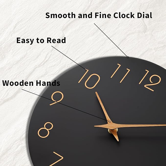 Mosewa 12 Inch Black Wall Clock Battery Operated Silent Non Ticking Modern Simple Minimalist Decorative for Kitchen Bedroom Home Office Bathroom Living Room