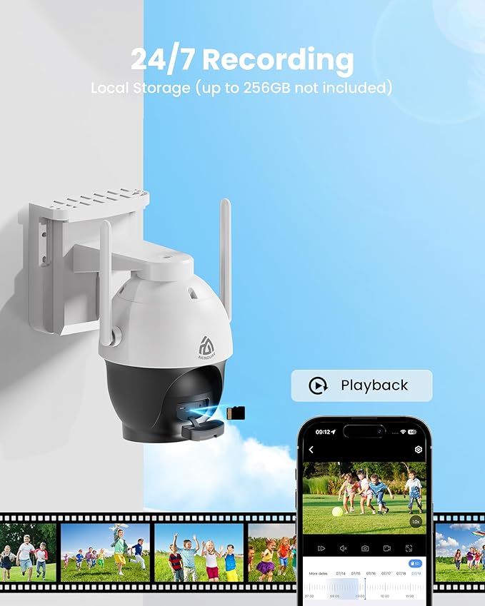 No WiFi Security Camera with 4G LTE SIM Card, Wireless Outdoor Cellular Security Camera, 2K Color Night Vision, Solar Powered, 360° Live View, PIR Motion Sensor, Pecfect for Farm & RV