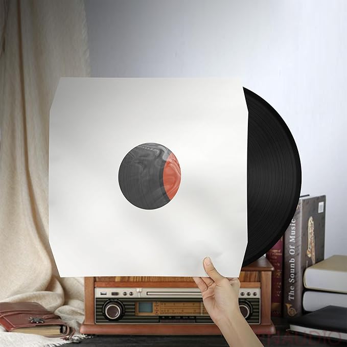 YVW 50Pcs Vinyl Record Inner Sleeves, White Kraft Paper Record Sleeves with Poly Lined for 12" Records, Corner Cut Design Acid Free Album Covers, Vinyl Record Album Covers LP Jacket Protective