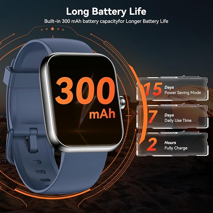 Smart Watch with Alexa Built-in, 1.83" HD Touchscreen Fitness Tracker, Bluetooth Notifications/Calls, IP68 Waterproof, 120+ Sport Modes, 24/7 Heart Rate & Sleep Monitor for iPhone Android iOS (Blue)
