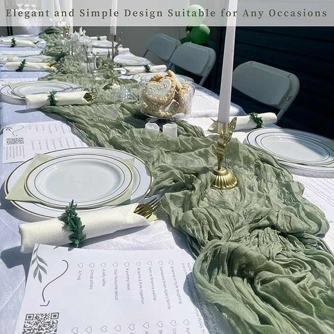 6 Pack Sage Green Cheesecloth Table Runner 10FT Rustic Gauze Fabric Cheese Cloth Table Runner for Wedding Bridal Baby Shower Table Decor 20 x 120 Inch Long Boho Sheer Birthday Party Table Decorations