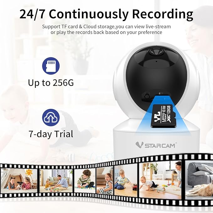 VSTARCAM 3MP Pet Camera Indoor with Phone App, 360° Indoor Security Camera with Color Night Vision, Motion Detection & 2-Way Audio, 24/7 SD & Cloud Storage,2.4GHz WiFi, in Plug