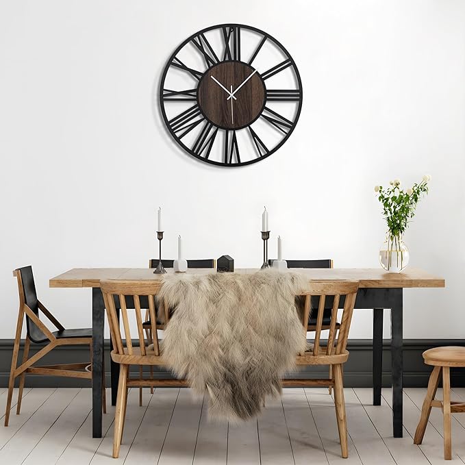 Large Wall Clock for Living Room Decor, 32 Inch Non Ticking Silent, Battery Operated Modern Vintage Oversized Wall Clock for Bedroom Kitchen