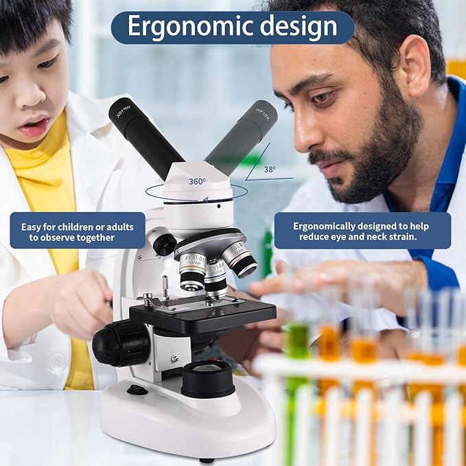 Microscopes for Adults WF10x and WF25x eyepieces Compound Microscope with Microscope Slides (Microscope)