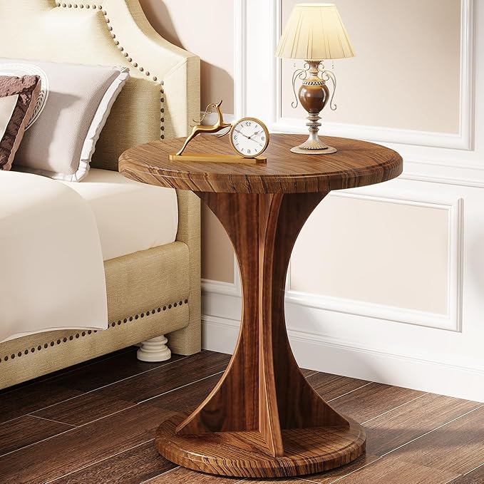 Tribesigns Round End Table for Living Room, Wood Side Table Set of 2, Mid-Century Bedside Nightstand for Bedroom, Accent Table, Easy Assembly, Vintage Brown