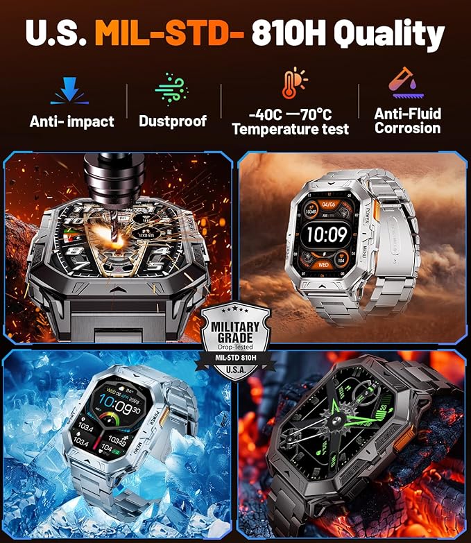 TX1 Military Smart Watch for Men, 1000mAh 80 Days Long Battery, 2.13'' AMOLED Smartwatch, 100+ Sport Mode/IP68 Waterproof Fitness Tracker, Rugged Smart Watch for Android iOS Compatible