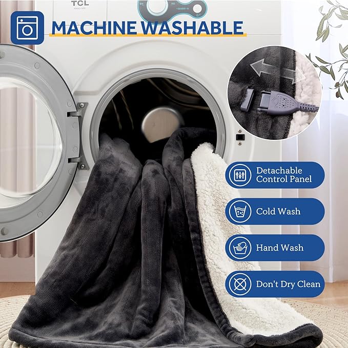 Sealy Electric Blanket King 100"*90",Super Cozy Flannel to Sherpa Reversible Heated Blanket King Size with 10 Heating Levels & 1-12 Hours Auto Off Overheating Protection Machine Washable,Charcoal