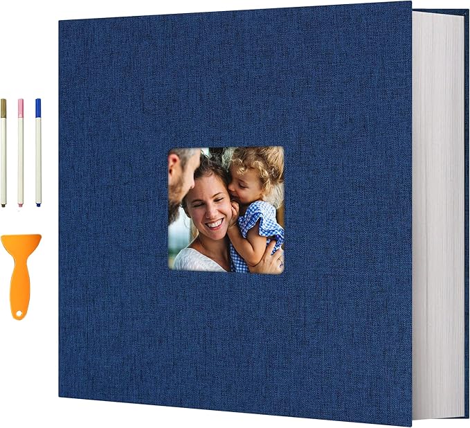 Vienrose Photo Album Self Adhesive 13x12.6 for 600 Photos Linen Scrapbook 120 Pages Navy