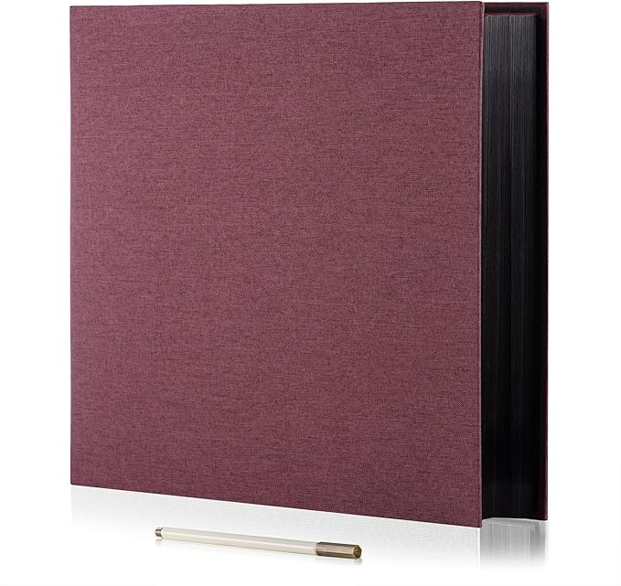 Photo Album Self Adhesive Scrapbook 3x5 4x6 5x7 6x8 Magnetic Album DIY Scrap Book 11x10.6 Inch 40 Black Sticky Pages Linen Cover DIY Photo Album(Purple)
