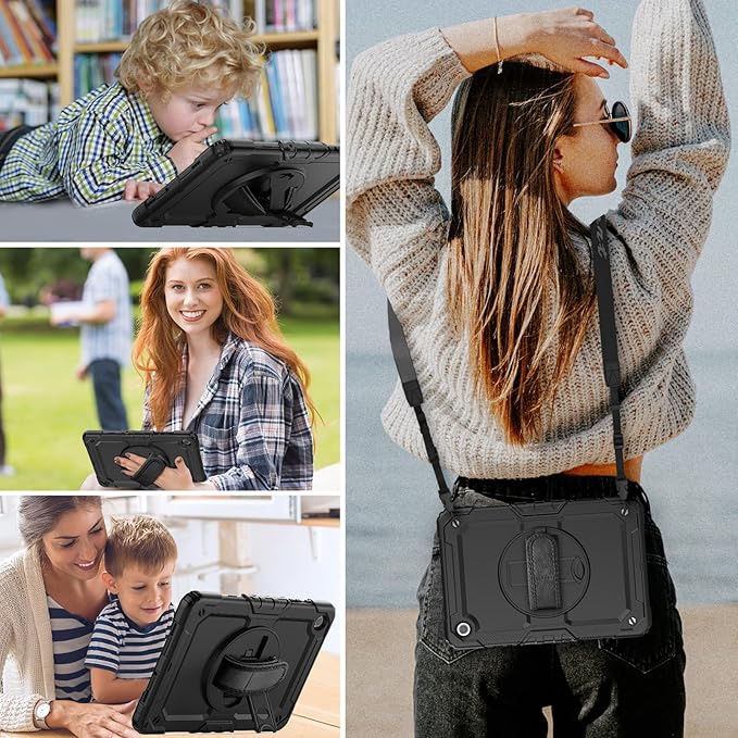 HXCASEAC Case for Samsung Galaxy Tab A8 10.5 inch, Protective with Screen Protector/Hand Strap/Pen Holder, Sturdy Shockproof A8 Tablet Case 2022 SM-X200/X205/X20 - Black