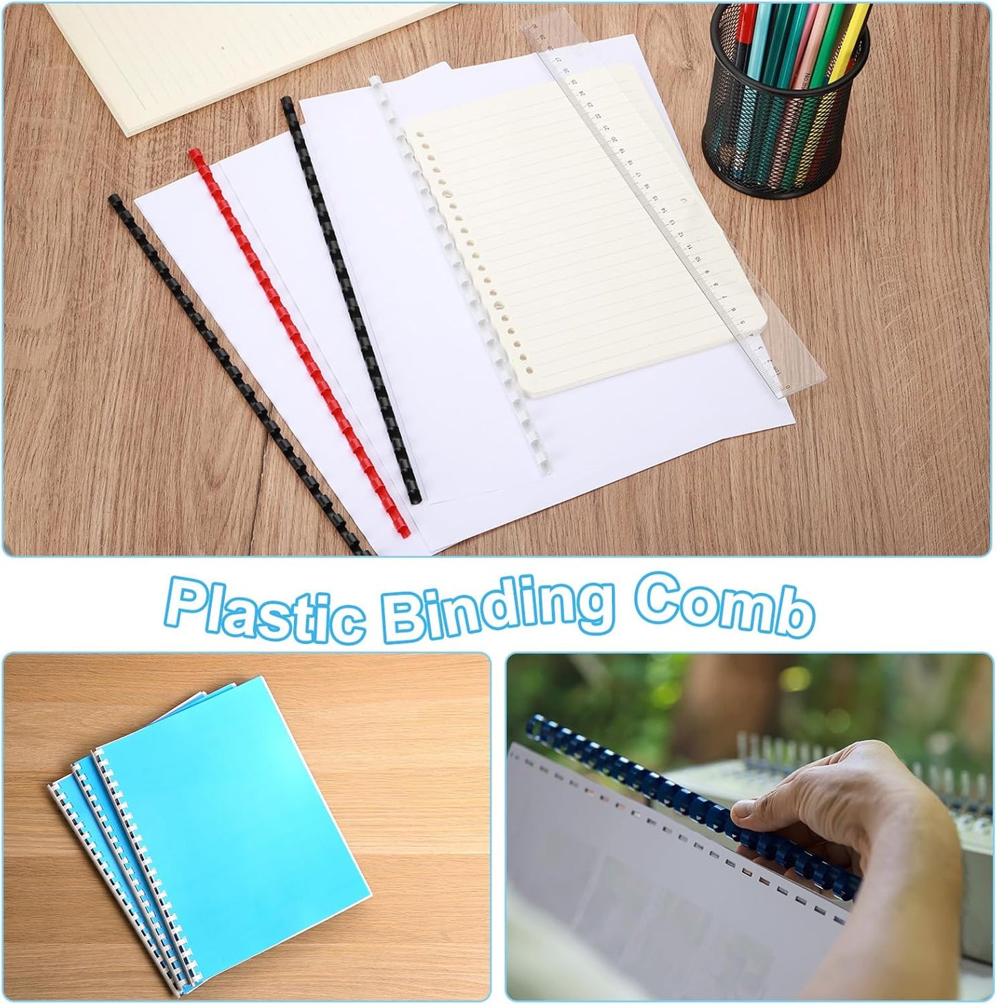 PATIKIL 20mm (3/4") Plastic Binding Combs, 100 Pcs 21 Rings Comb Binding Spines 150 Sheet Capacity Letter Size for Binding Paper Sheets Notebook Calendar Picture Album, Black
