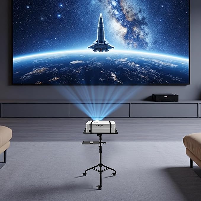 Projector Stand Tripod – 24 to 59 Inch Adjustable Height – Dual Shelves Laptop Tripod Stand with Moveable Wheels and Phone Holder, Portable Laptop Stand for Office, Stage & Outdoor Use