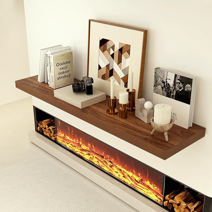 Heimlove 12 Inch Deep Floating Shelves, 55 x 12 inches Long Wall Shelf, Large Extra Display Shelf & Storage Shelf, Rustic Wood Wall Shelves for Fireplace Mantel, Set of 1(Walnut)