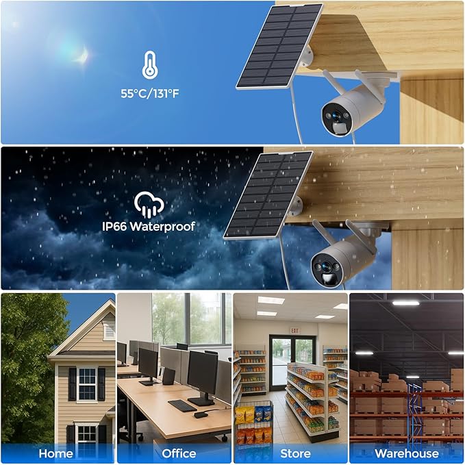 CAMCAMP Solar Security Cameras Wireless Outdoor, Home Security Camera System, 4MP Solar-Powered 6 Cam-Kit, 10CH NVR w/ 500GB HDD, 2.4G& 5G WiFi, Color Night Vision, Motion Detection, 2-Way Audio, IP66