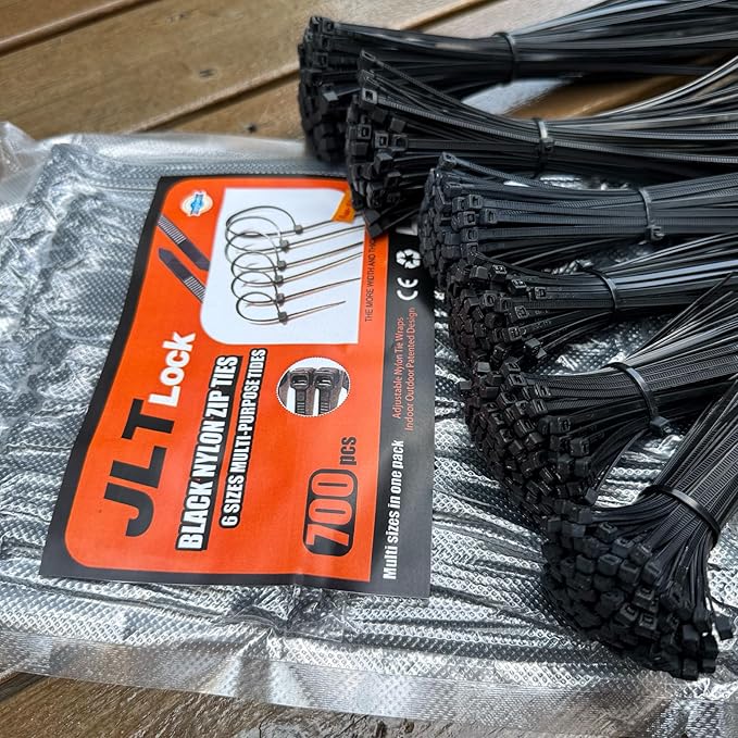 700 Pcs Cable Ties,6 Size 3.2/4/4.7/6/8/10 Inch Black Nylon Electrical Zip Ties,Zipties Assorted Sizes for Home Office,Gardening,Electronics,Cable Management