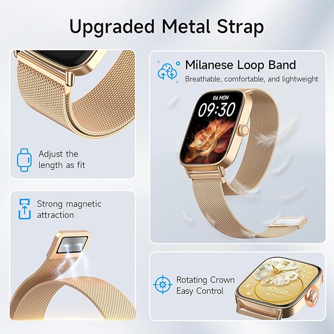 Smart Watch for Men Women, 1.85" HD Smartwatch Compatible iPhone/Samsung/Android (Answer/Make Calls), 100+ Sport Modes Fitness Tracker with Heart Rate/Sleep/SpO2 Monitor, IP68 Waterproof, Metal Band