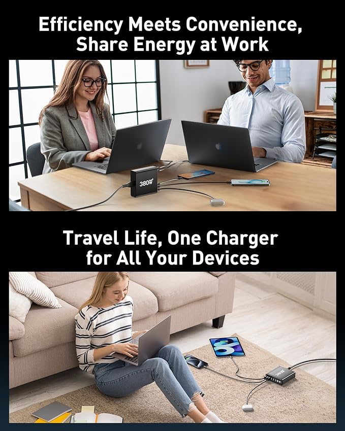 280W USB C Charger Block,with 4 USB Cables 8-Port USB C Charging Station Dual 100W Laptop Charger Fast Charger Type C Charging Block for MacBook Pro, Dell XPS, iPhone, iPad, Tablet (Bright Black)