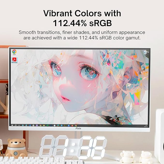 Pixio PX248 Wave White 24 inch 200Hz Refresh Rate FHD 1080p Resolution Fast IPS Panel 1ms GTG Response Time White Gaming Monitor with Adaptive Sync
