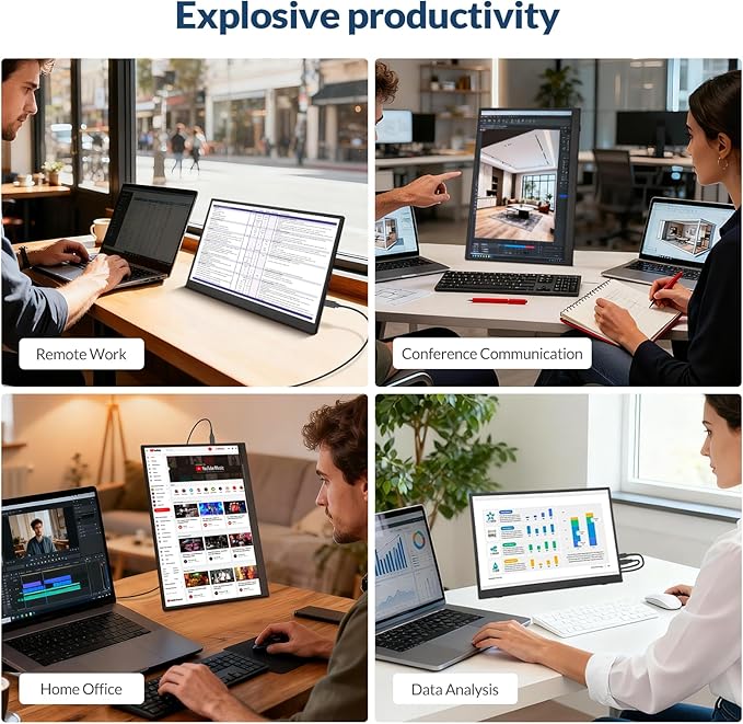 LR Portable Monitor, 16” 1920 * 1200P FHD IPS Screen 16:10, 1500:1 Contrast Ratio, USB-C HDMI Travel Monitor with Rotating Stand, External Second Display for Laptop/PC/Mac/Phone/Switch/Xbox/PS4/5